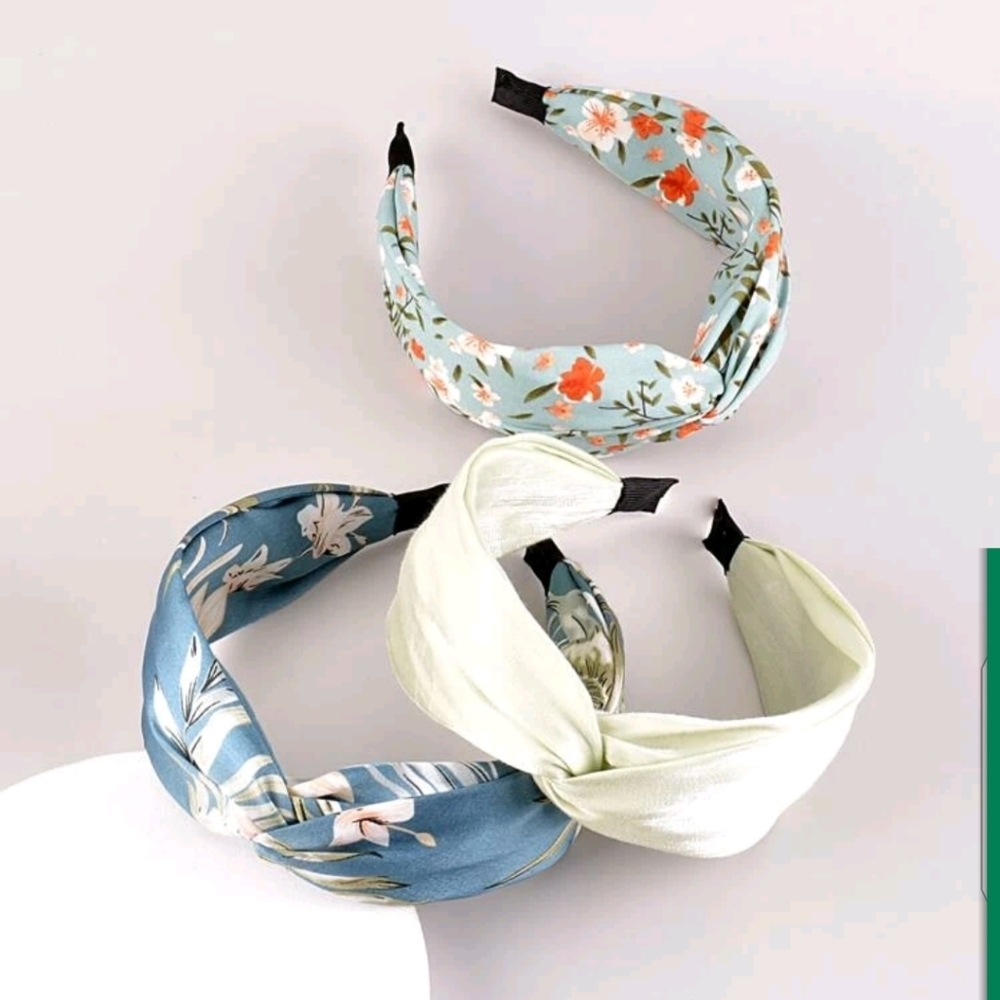🆕 FLORAL TOP KNOT HEADBANDS - SET OF 3 - Blues/Greens